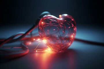 3D illustration with a heart-shaped fiber optic cable. Generative AI - obrazy, fototapety, plakaty