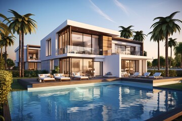 A big luxurious villa with a swimming pool - obrazy, fototapety, plakaty