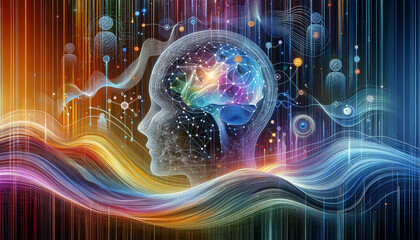 Dynamic Sentiment Analysis: 3D head with flowing emotions and animated icons.