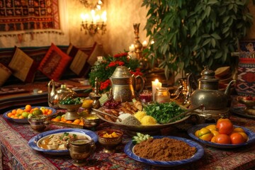 Fototapeta na wymiar Various dishes containing an assortment of foods are displayed the cuisine appears rich and diverse