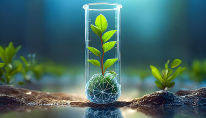 Green Sapling in Biotechnology Lab Experiment