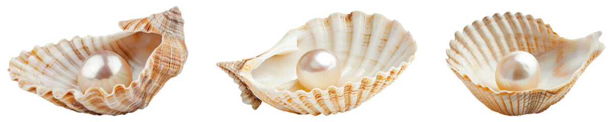 Obraz na płótnie Canvas Set of pearl oysters isolated on transparent background