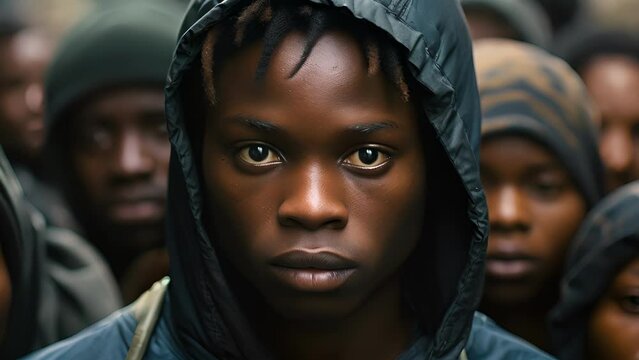 A gathering of African youths their faces mirroring a combination of shyness and anticipation. Huddled together yet united in spirit