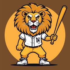 Naklejka premium vector of lion play baseball