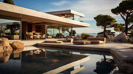 Fototapeta premium Evening outdoor view of a luxury home