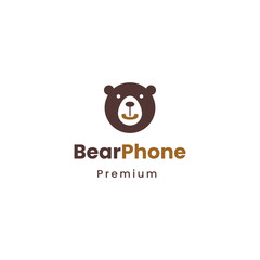 Bear with phone logo design on isolated background