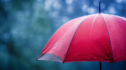 Red umbrella in the rain. generative AI
