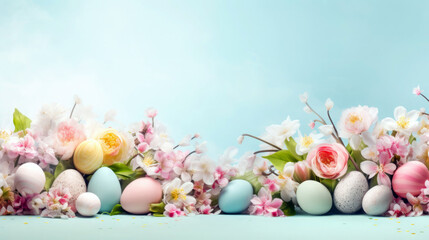 Obraz na płótnie Canvas Easter Elegance Showcase: Spacious Copy Space Banner Surrounded by Subtle Tones