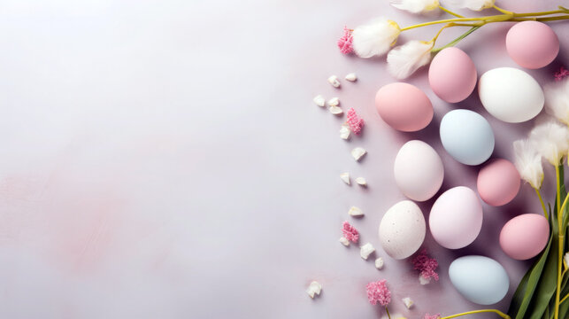 Easter Elegance Extravaganza: Grand Copy Space Banner Set Against Subtle Pastel Backdrop