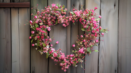 Fototapeta na wymiar Romantic valentines day heart-shaped wreath for love and celebration
