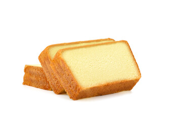 Butter cake sliced on white background