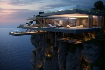 Illustration of a luxury villa on a cliff