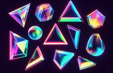 holographic abstract 3D shapes, black background