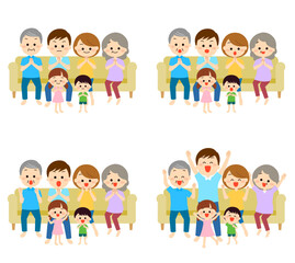 観戦している3世帯家族
