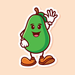 vector cute cartoon character of avocado wave hand isolated