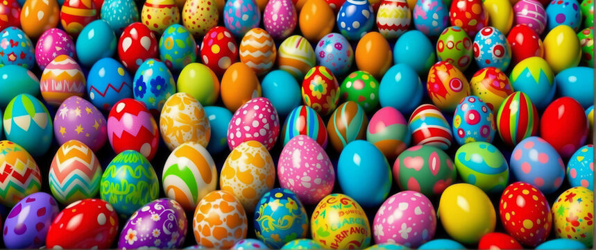 colorful easter eggs wide banner wallpaper