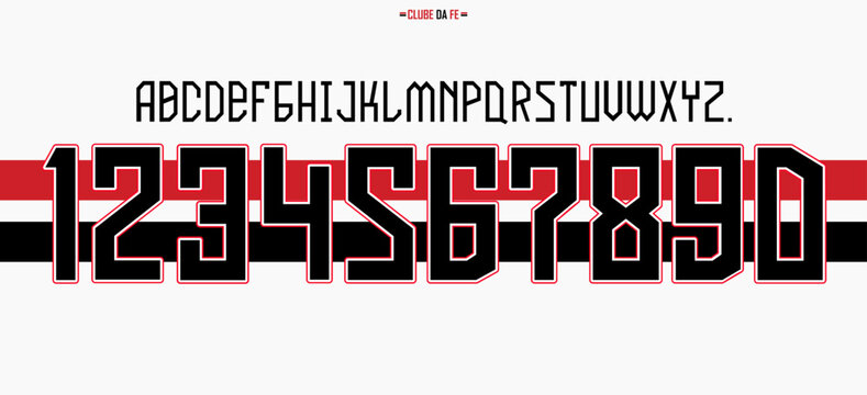 font vector team 2023 - 2024 kit sport style font. football style font with lines. Sao Paulo font. Paulista, Morumbi. sports style letters and numbers for soccer team. league Brazil.	