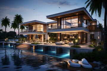 Fototapeta premium A luxurious villa with a swimming pool