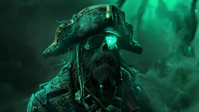 A fearless pirate captain complete with a holographic peg leg and an eye patch ready to set sail on their next adventure.