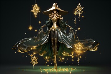 A 3d game character design of a witch