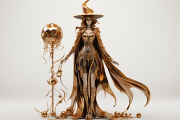A 3d metallic witch toy statue