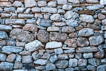 Close up shot of a beautifully textured dry stone wall