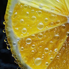 Fresh yellow lemon fruit slice texture macro object dewy splash layer with bright lighting good for business, advertising, company, health, vitamins, diet, blog etc