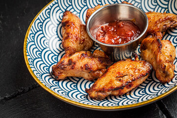 fried chicken with ketchup on plate