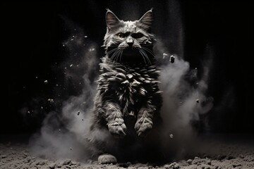 A cat coming out of the ashes - obrazy, fototapety, plakaty