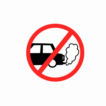 Image of a red circle with a diagonal line across it, symbolizing prohibition or no parking, No idling warning sign vector Illustration isolated on white background