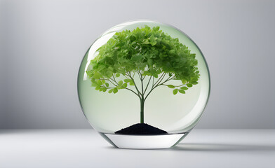 Eco concept depicted in a minimalist style, showcasing an empty template with a simple, monochromatic background, eco-friendly themes highlighted. Generative AI