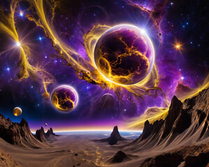 Celestial Ballet - Surreal cosmic scenery with celestial bodies in zero gravity Gen AI - 728975399
