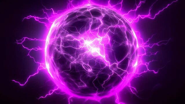 Purple plasma ball emitting light, interplay of energy discharge and light
