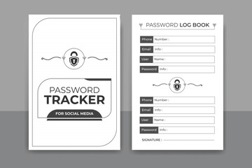 
Password tracker daily planner log book design or KDP interior black and white note book and website security information journal diary template