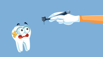 Scared Tooth Afraid of the Dentist Vector Cartoon Illustration. Painful molar feeling unhappy and fearful at dental check-up
