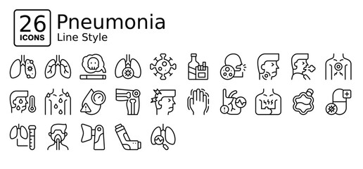 Pneumonia icons in outline style. Collection of Disease, Medical, Health, Icon set in Line Style. Simple vector editable stroke, easy to use	
