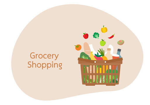 Grocery shopping online and delivery service vector illustration