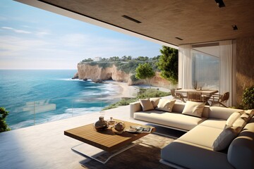Fototapeta na wymiar A premium villa or resort on a cliff with sea-view