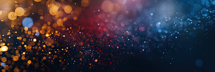  a blue yellow red green gold background with stars. Suitable for celestial, festive, or glamorous design , holiday-themed graphics.glitter lights. de focused. banner.bokeh blur circle - obrazy, fototapety, plakaty