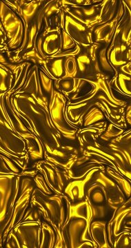 Abstract liquid gold pattern slow motion vertical background.