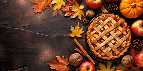 Thanksgiving background. Top view black wood table