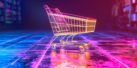 Virtual shopping cart in bright background