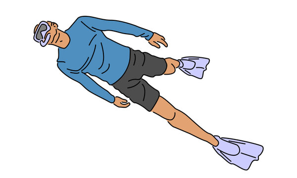 diver swimming blue shirt black shorts clip art preview