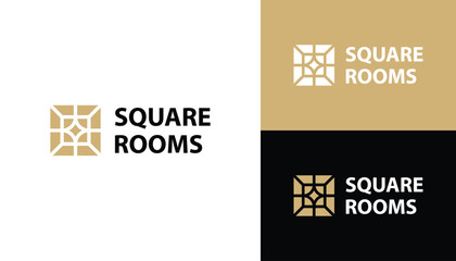 Golden Interior Room with Simple Square Frame Line Art Logo Design