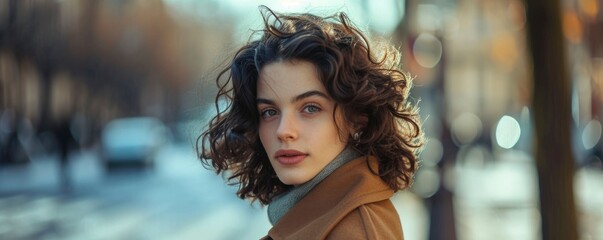 Fototapeta premium Portrait of a Beautiful Woman against blur City Background. Glamour girl fashion photo. copy space for text