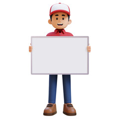 3D Delivery Man Character Holding Empty Placard
