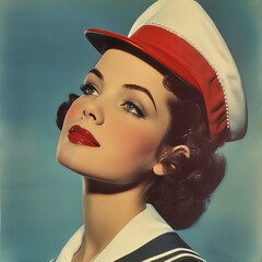 An image of a beautiful airline stewardess from the 50s