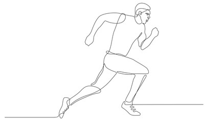 one continuous line art of people running in outline. man olympic run. editable line and stroke weight.
