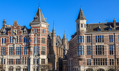 Old buildings in Antwerp, Belgium. Historic center of city. Travel photo