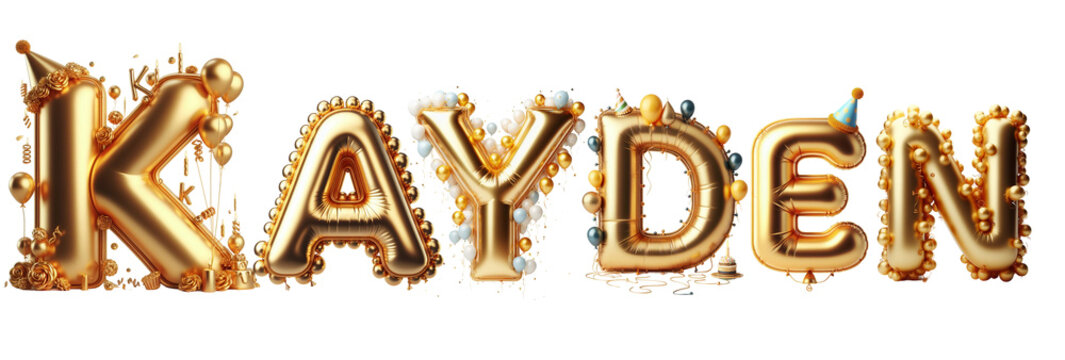 Kayden Letters - Golden Balloon, 3D - Isolated on Transparent or White Background PNG - Best for Birthday Illustration Design